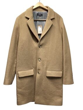 APC men’s wool blend Lewis dress coat. Camel tan size Large